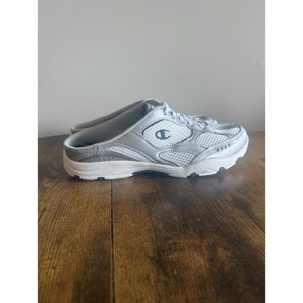 Champion White and Gray Mules Slip-On Sneakers Clogs Canvas Womens Size 7.5